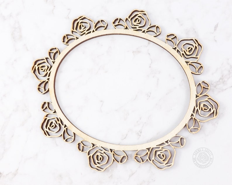 Wooden Roses Frame Floral Wood Frame, Vintage Roses Wood Cut Out, Oval Frame Cutout ...