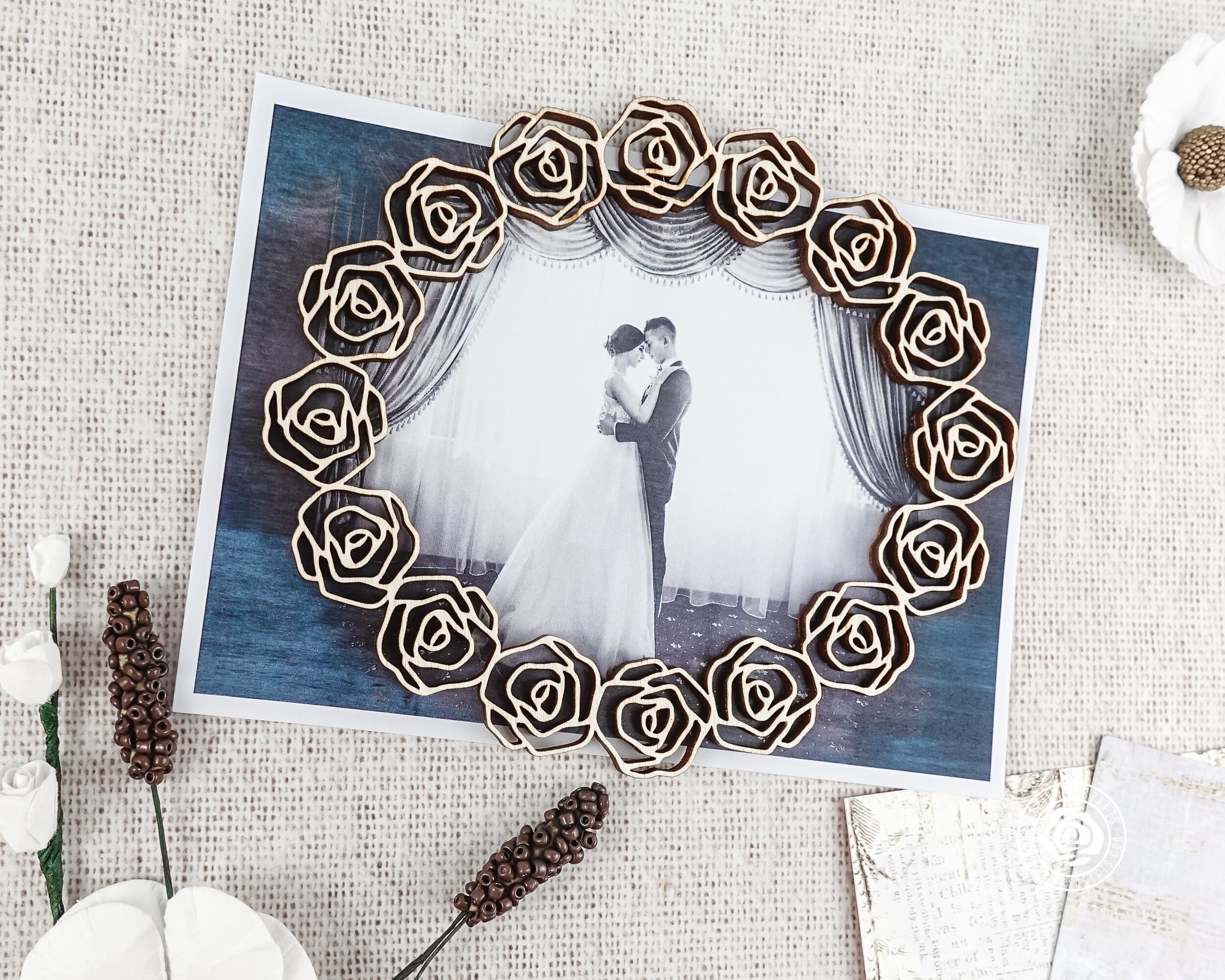 Wooden Roses Frame Floral Wood Frame, Vintage Roses Wood Cut Out, Oval Frame Cutout for ...