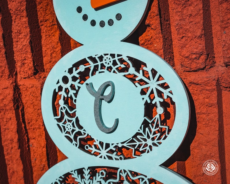 Snowman Monogrammed Door Hanger, 3D Wood Snowman Monogram, Christmas ...