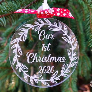 Personalized Our 1st Christmas Etched Ornament, First Christmas Together Ornament, Custom Clear Acrylic Newlywed Christmas Ornament