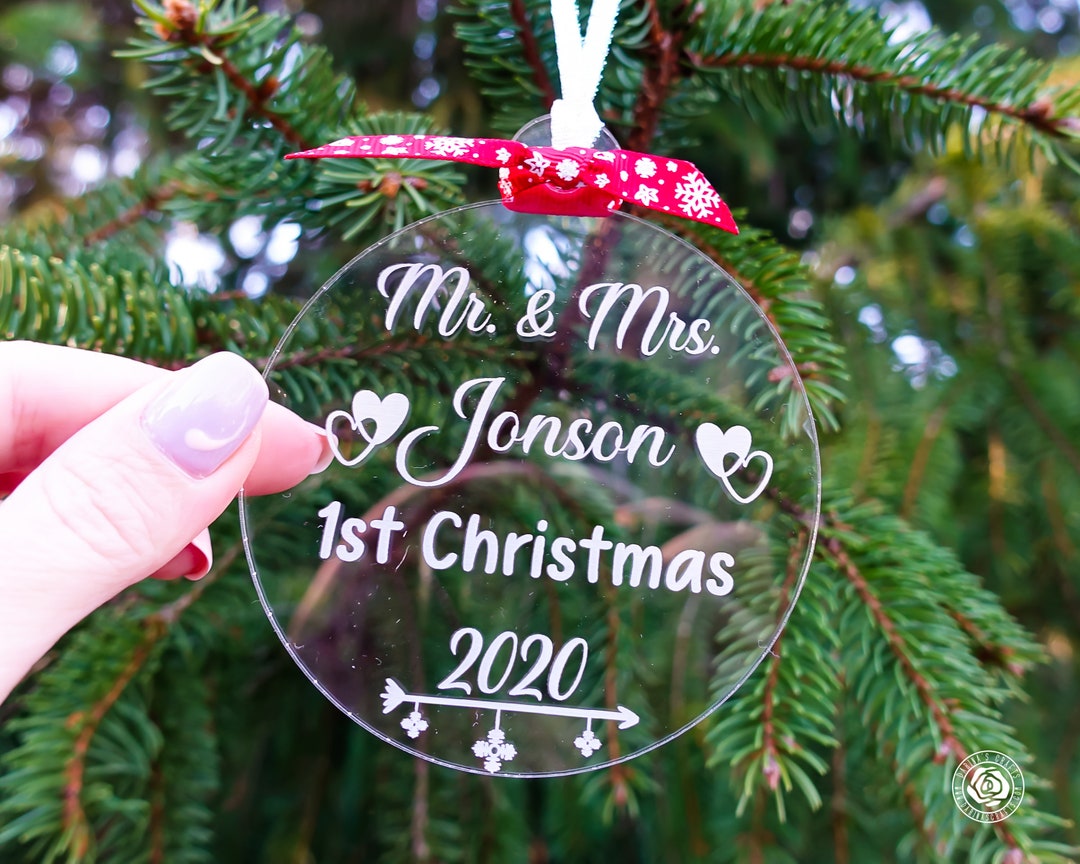 Personalized Mr and Mrs 1st Christmas Etched Ornament, First Christmas