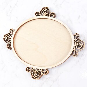 2 Floral Wood Frames, Vintage Roses Wood Cut Outs, Oval Frame set of 2, LRFS521W
