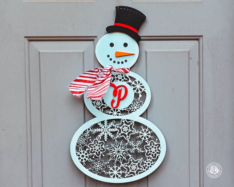 Snowman Monogrammed Door Hanger, 3D Wood Snowman Monogram, Christmas ...