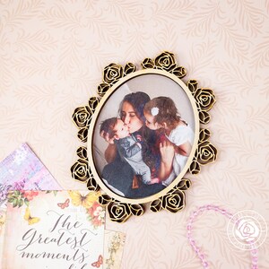 Marcos de madera con motivos florales, rosas vintage recortadas en madera, juego de 2 marcos ovalados, LRFS103W imagen 9