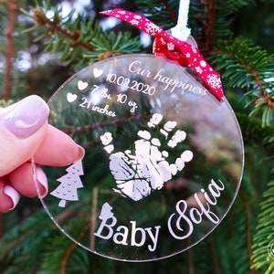 Baby Handprint Ornament, Baby Name Christmas Ornament, Newborn actual hand print clear acrylic engraving