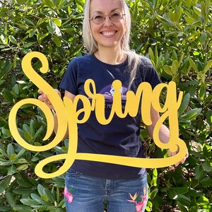 Spring Wood Word Cutout, Laser cut Winter decorations, Spring sign script word