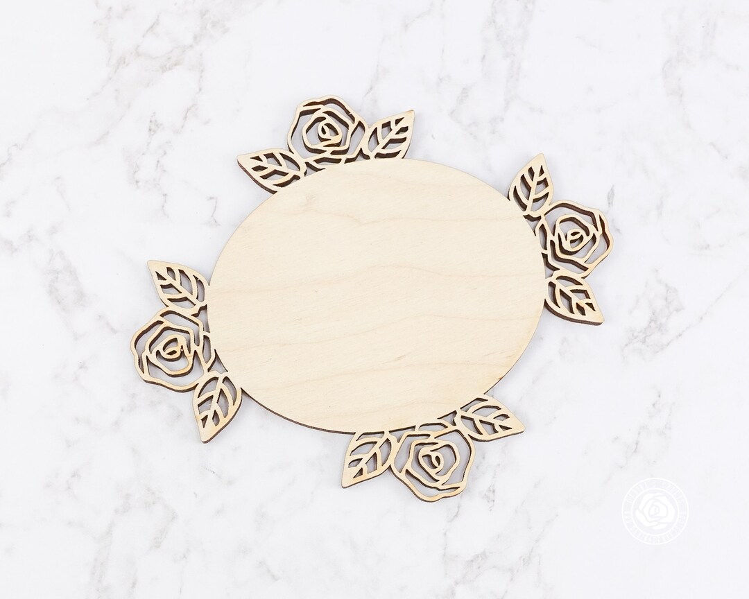 Wooden Roses Frame Floral Wood Frame, Vintage Roses Wood Cut Out, Oval Frame Cutout ...
