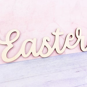 Easter Wood Word Cutout, Laser cut Easter decorations, Easter sign script word