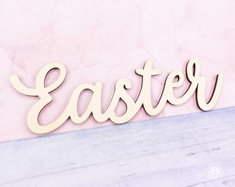 Easter Wood Word Cutout, Laser cut Easter decorations, Easter sign script word