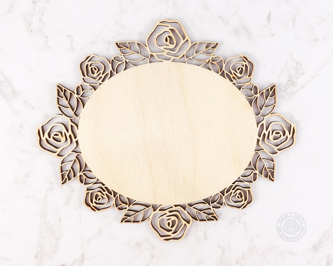 Wooden Roses Frame Floral Wood Frame, Vintage Roses Wood Cut Out, Oval Frame Cutout for ...