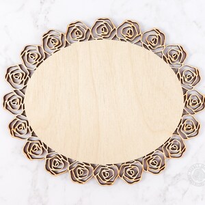 Floral Wood Frame, Vintage Roses Wood Cut Out, Oval Frame cutout for crafting, LRFS603W