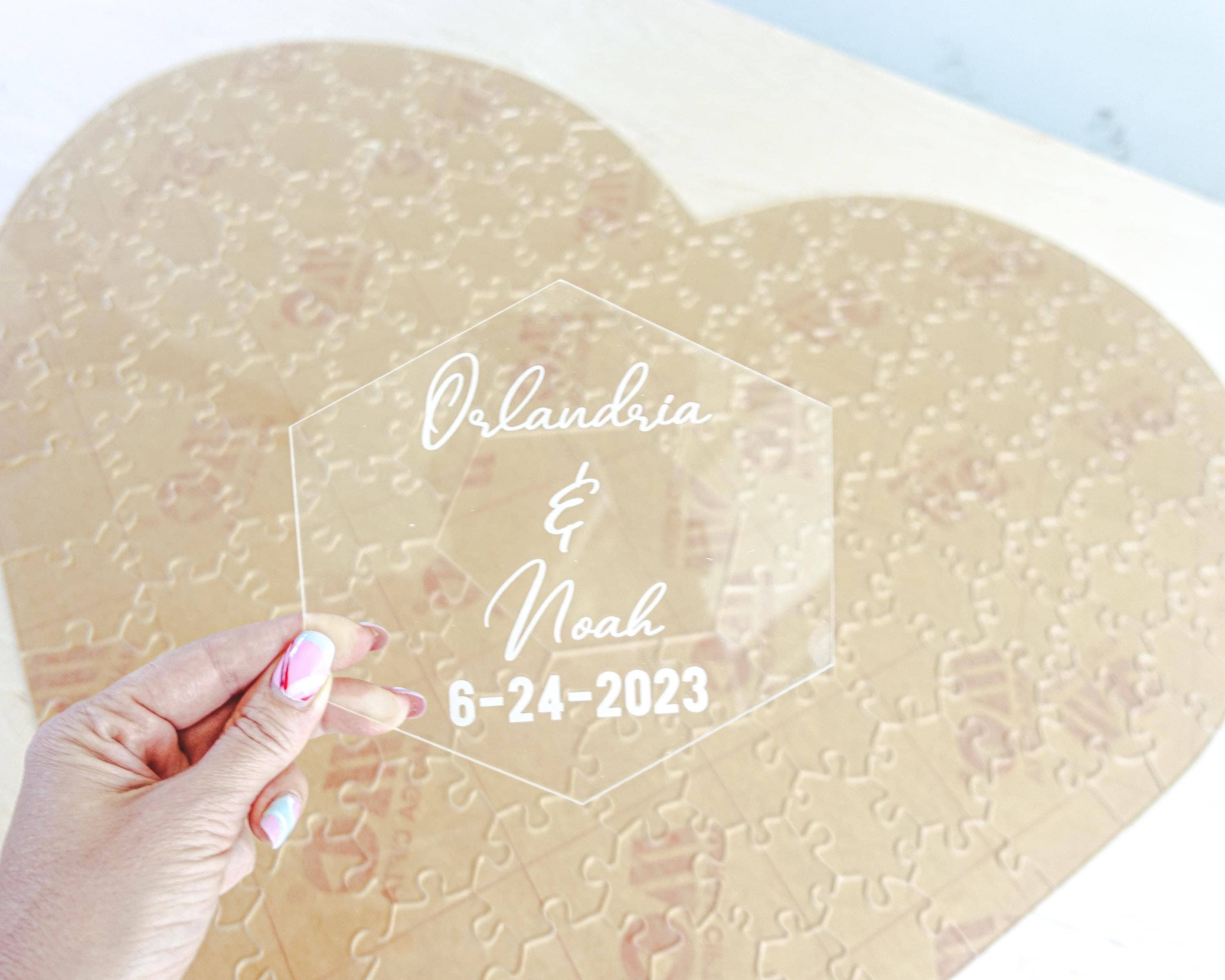 Heart Shaped Acrylic Guest Book Puzzle Set for 150 guests, Wedding Guest Book Alternative, Custom clear acrylic puzzle