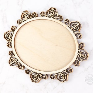 Marcos de madera con motivos florales, rosas vintage recortadas en madera, juego de 2 marcos ovalados, LRFS103W imagen 7