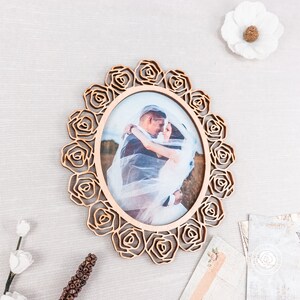 Floral Wood Frame, Vintage Roses Wood Cut Out, Oval Frame cutout for crafting, LRFS302W image 6