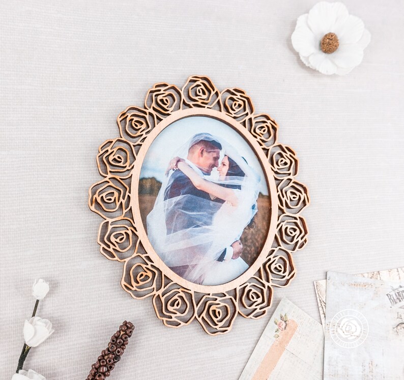 Floral Wood Frame, Vintage Roses Wood Cut Out, Oval Frame cutout for crafting, LRFS302W image 6