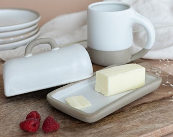 White Butter Dish, Clay Butter Dish, Minimalistic Butter Dish, Stoneware Butter Server,  Butter Dish Pottery, Modern Kitchenware