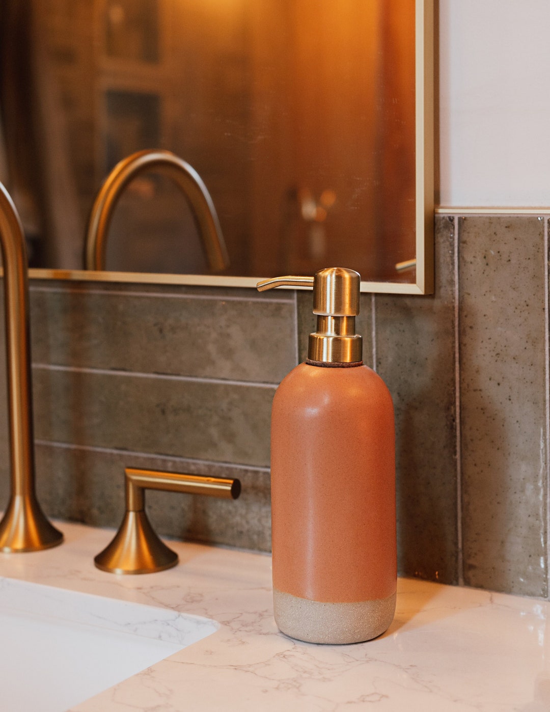 Handmade Ceramic Orange Soap Dispenser, Orange Soap Dispenser, Clay Soap Dispenser, Liquid Soap