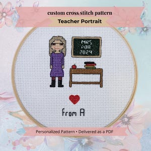 Patrón de retrato de profesor/a en punto de cruz personalizado, regalo de bordado personalizado en PDF, recuerdo familiar DIY