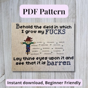 Cross Stitch Pattern, Field of F**ks, PDF Instant Download