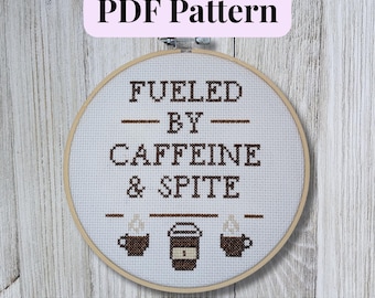 Caffeine Chaos Cross Stitch Pattern: Funny Coffee Quote (PDF Pattern ...