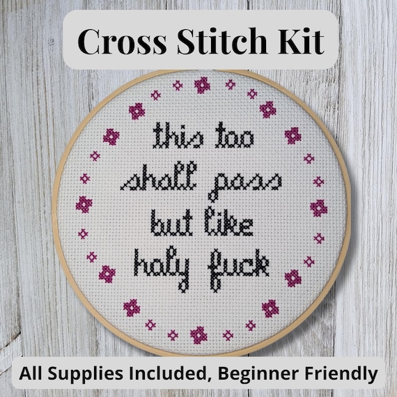 Snarky Cross Stitch Kit: This Too Shall Pass, Beginner DIY Embroidery