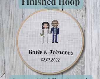 Custom Wedding Portrait, Cotton 2nd Anniversary Gift, Personalized Cross Stitch Couple Gift