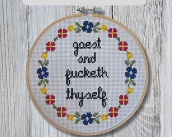 Funny Adult Cross Stitch Kit, Beginner DIY Rude Embroidery Hoop Gift