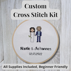 Kit de point de croix pour portrait de mariage à faire soi-même, cadeau d'anniversaire de mariage personnalisé en coton, kit de couple personnalisé