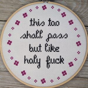 Snarky Cross Stitch Kit: This Too Shall Pass, Beginner DIY Embroidery image 3