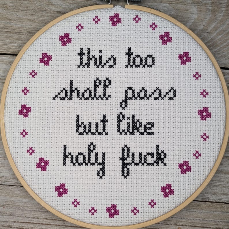 Snarky Cross Stitch Kit: This Too Shall Pass, Beginner DIY Embroidery image 3