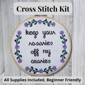 Pro Choice Cross Stitch Kit, Keep Your Rosaries Off My Ovaries, DIY Embroidery, Roe V Wade, Reproductive Rights