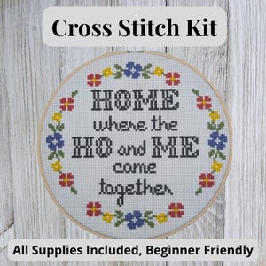 Funny Home Cross Stitch Kit, All Supplies Included, Beginner Friendly DIY Embroidery, Modern Hoop Art Gift