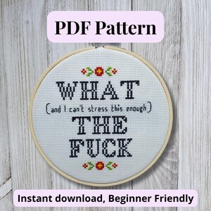Kreuzstich Muster, What The F**k, WTF Zitat, lustiges subversives, PDF Instant Download
