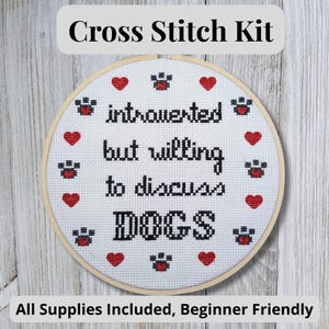 Introvert Dog Lover Cross Stitch Kit | Funny DIY Embroidery Pattern