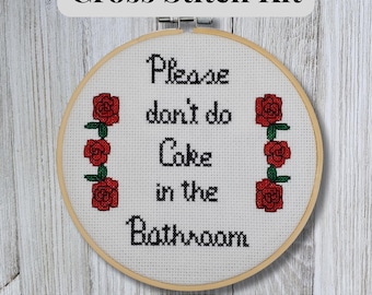 Funny Bathroom Quote Cross Stitch Kit, Beginner Embroidery with Supplies