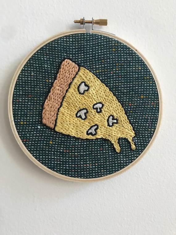 Hand Embroidered Pizza Slice Hoop Art