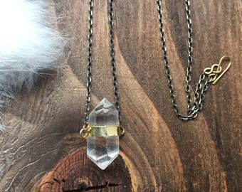 Double Terminated Quartz Pendant Necklace
