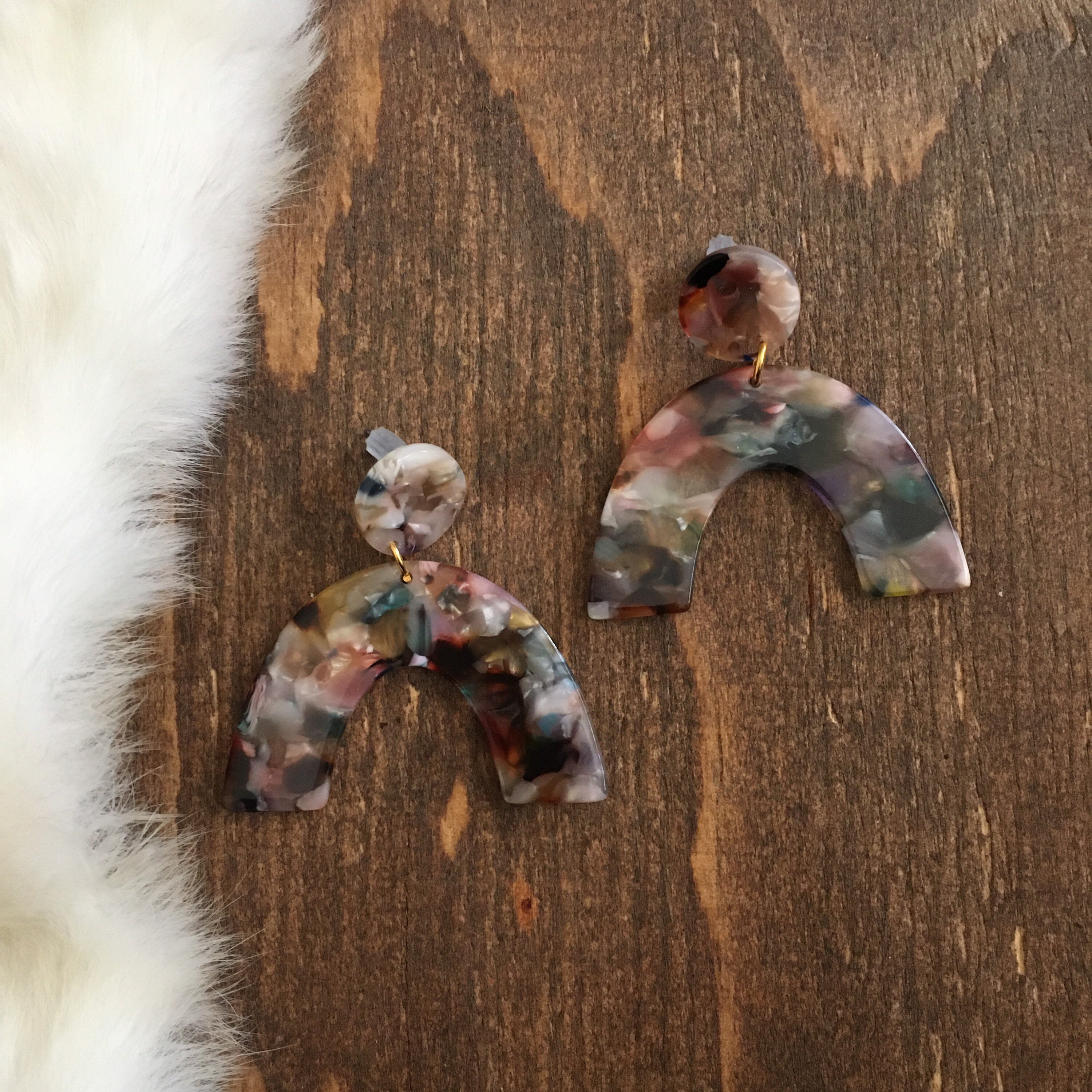 Silver and Black Resin Earrings Etsy