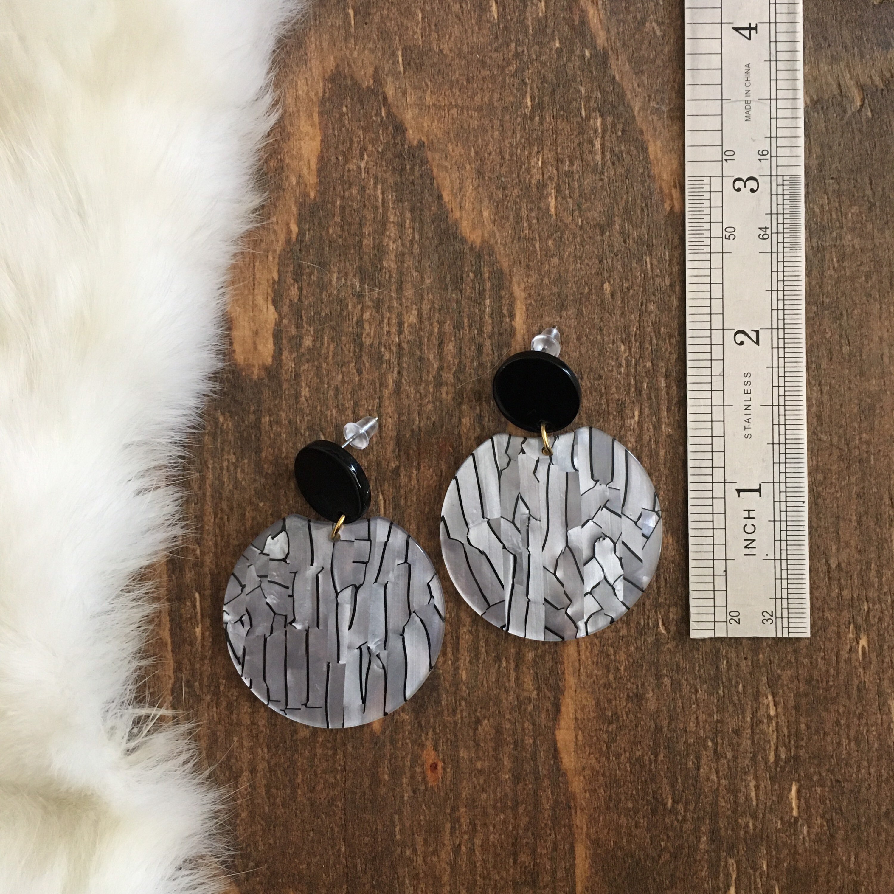 Silver and Black Resin Earrings Etsy