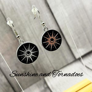 Black Starburst Drop Earrings. Funky Earrings. Drop Dangle Earrings. Hypoallergenic Ear Wires. Birthday Gift for Teens Alternative Jewellery