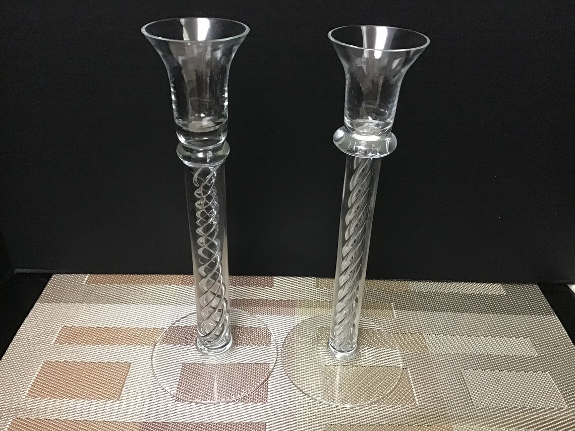 Art Glass Interior Spiral Candlesticks Etsy