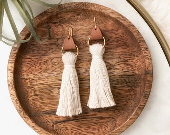 Tassel Earrings, Leather Earrings, Gold Earrings, Statement Earrings, Boho Earrings, Modern Jewelry, Dangle Earrings, Gifts for Her, Tassels