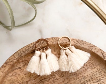 Dangle Earrings, Neutral Earrings, Tassel Earrings, White Earrings, Statement Earrings, Boho Jewelry, Gold Earrings, Fun Earrings