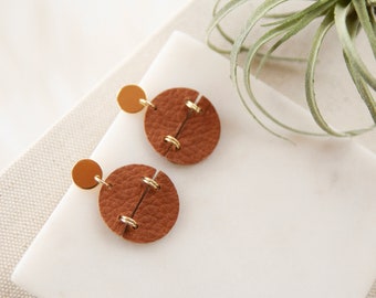 Leather Earrings, Neutral Earrings, Leather Jewelry, Boho Earrings, Dangle Earrings, Round Earrings Earrings, Minimal Jewelry, Tan Earrings