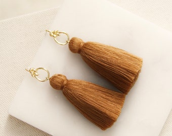 Tassel Earrings, Statement Earrings, Orange Earrings, Boho Earrings, Modern Earrings, Geometric Earrings, Gold Earrings, Rust Earrings