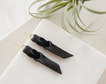 Black Earrings, Leather Earrings, Knot Earrings, Dangle Earrings, Minimal Earrings, Gold Earrings, Boho Earrings, Unique Earrings, Earrings