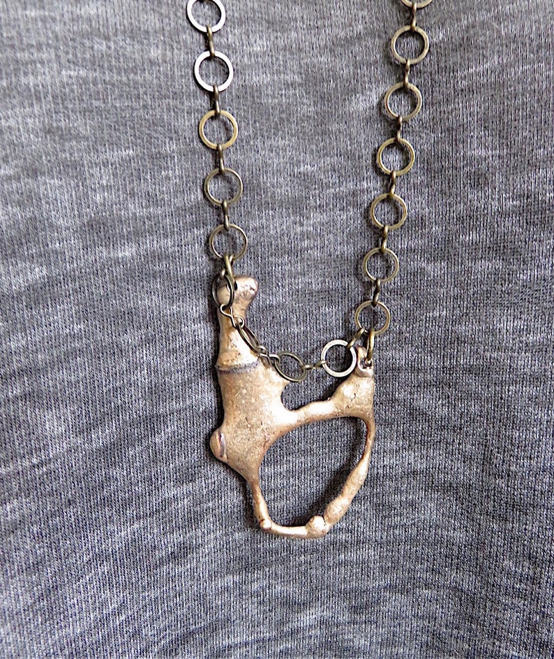 Cast bronze pendant, patinated, unique jewel. image 1