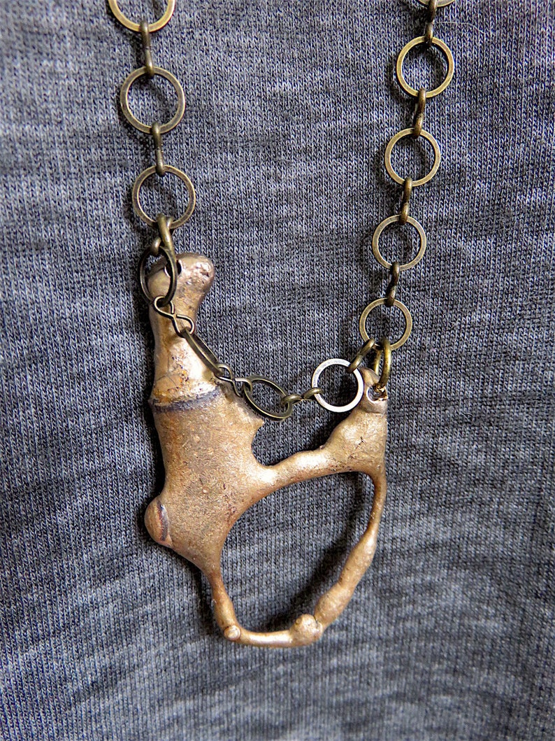 Cast bronze pendant, patinated, unique jewel. image 2