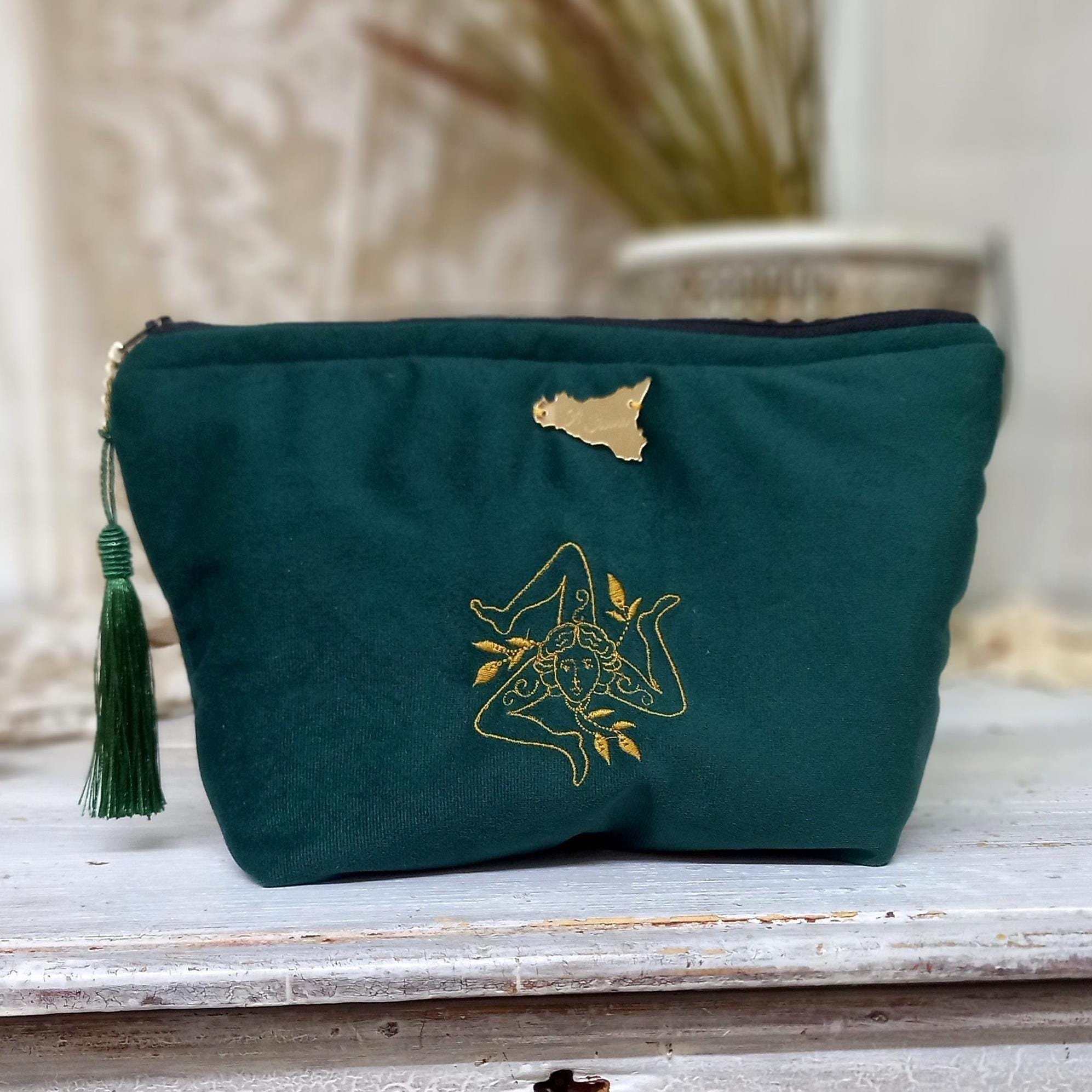 ハンドメイドベルベット刺繍化粧ポーチ：旅行用コスメポーチ - Etsy 日本