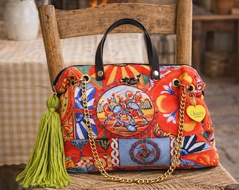 Red Sicilian puppet, print fabric tote bag